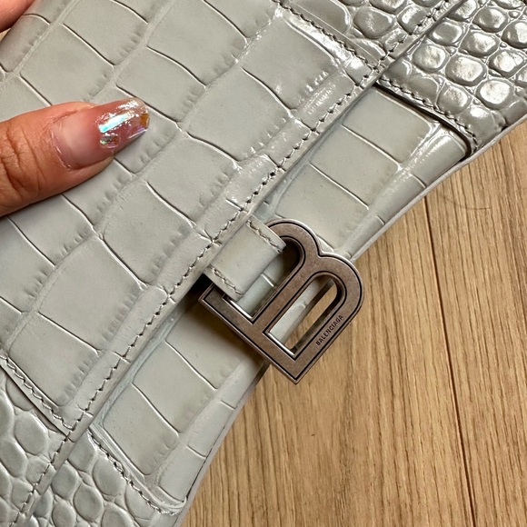 Balenciaga Hourglass Small Handbag Crocodile Embossed Light Blue NEW - Picture 8 of 9